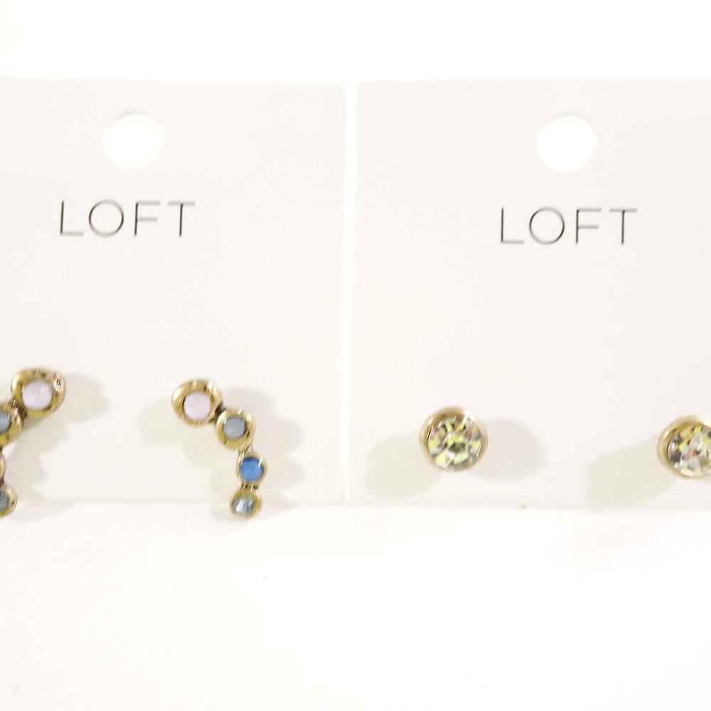 Ann Taylor LOFT Gold Solitaire Small Stud Earrings NWT 19.5 Ear Climbers NWT 24.